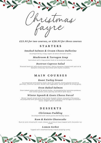 CHRISTMAS FAYRE MENU